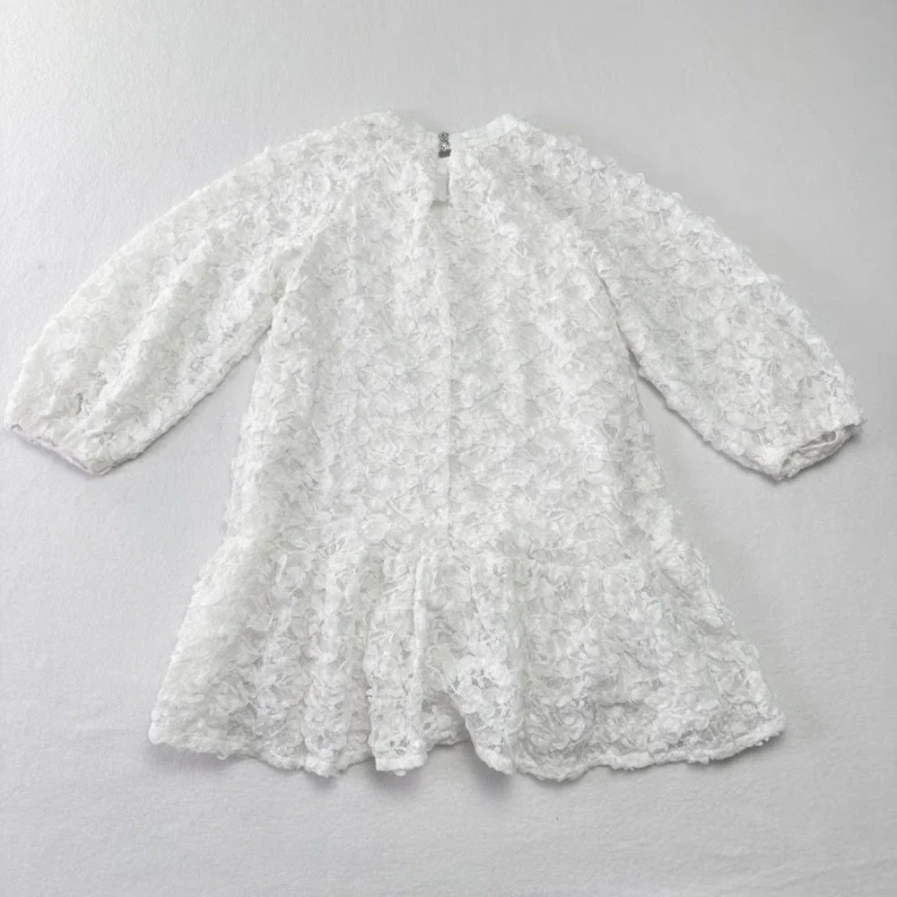 Zara Lace Dress Kids Size 7 White Good Tiered Ruffle Long Sleeve Mock‎ Neck